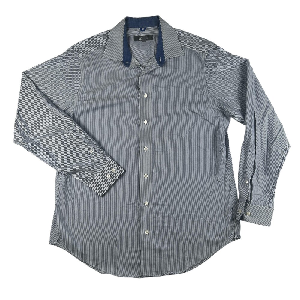 Kenneth Cole Reaction Dress Shirt Mens 16-16.5 34/35 Blue Slim Fit Non Iron LS
